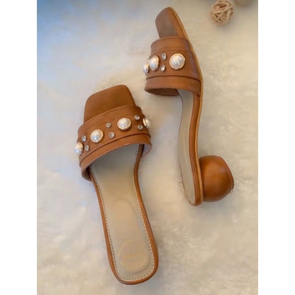Modanta Tan Round Pearl Brown Heels