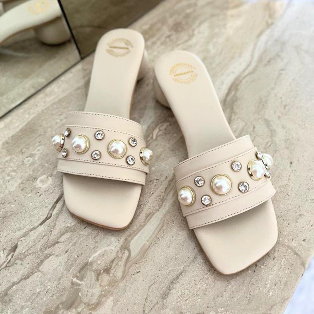 Modanta Cream Round Pearl Heels