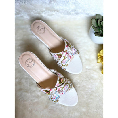 Modanta White Embroidered Wedges