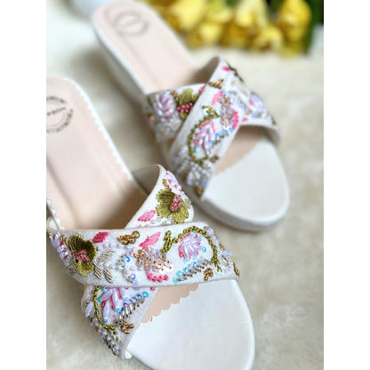 Modanta White Embroidered Wedges