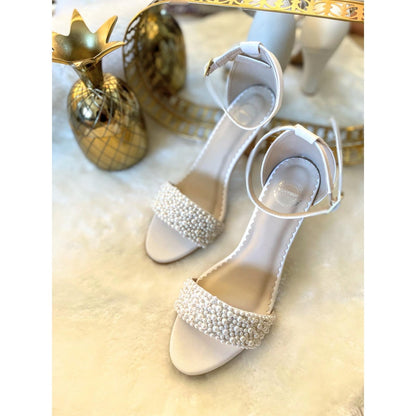 Modanta White Pearl Strap Heels