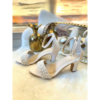 Modanta White Pearl Strap Heels