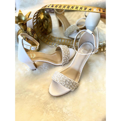Modanta White Pearl Strap Heels