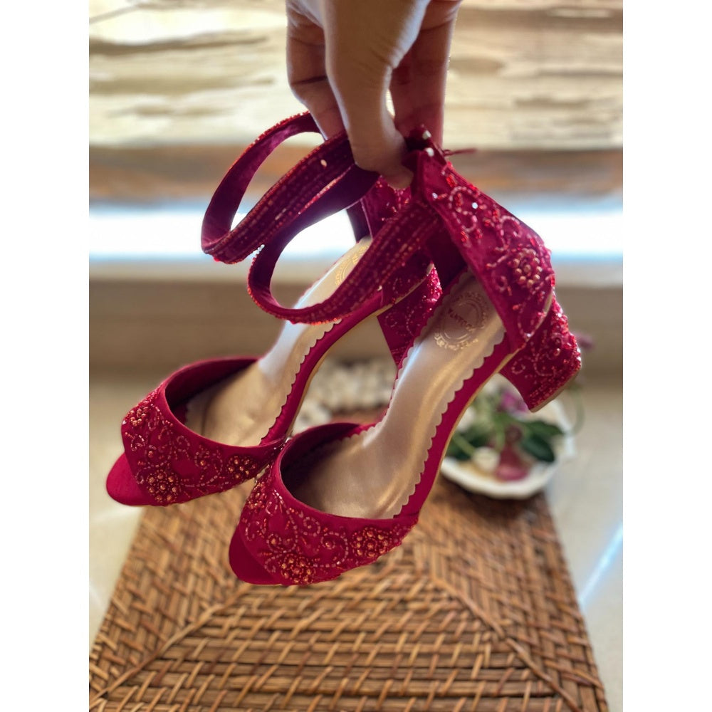 Modanta Pink Embroidered Heels