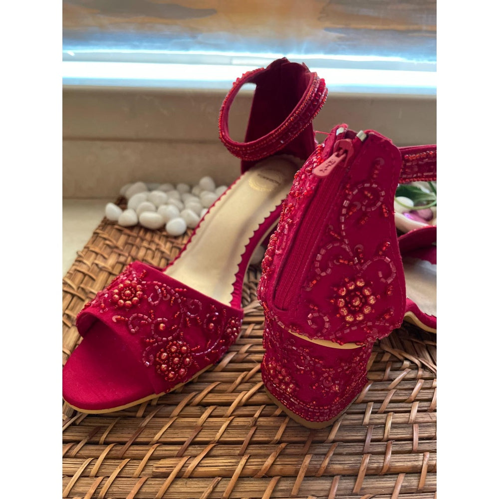 Modanta Pink Embroidered Heels