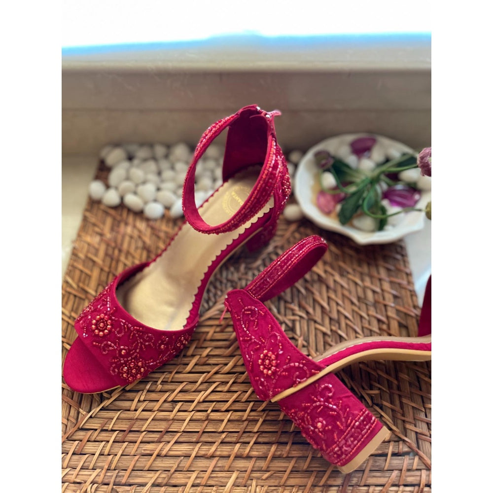 Modanta Pink Embroidered Heels