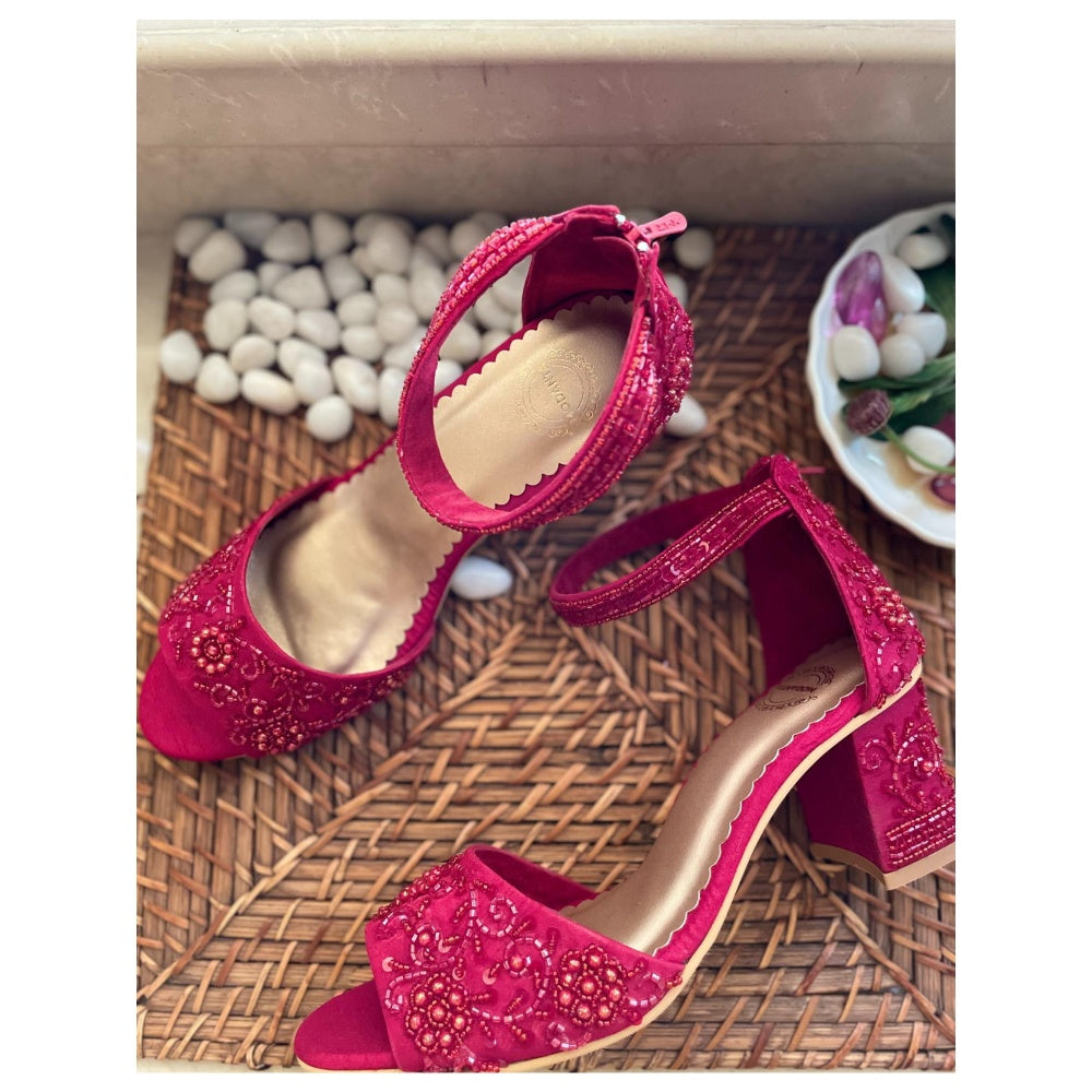 Modanta Pink Embroidered Heels
