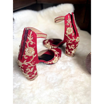 Modanta Red Embroidered Heels