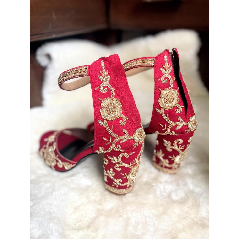 Modanta Red Embroidered Heels