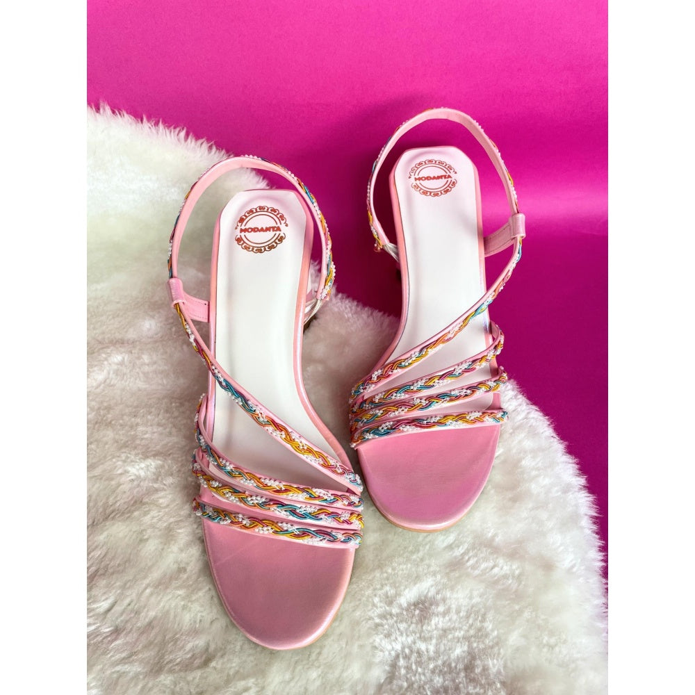 Modanta Pink Multi Lace Block Heels