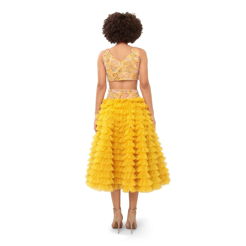 MODO CALDO Yellow Daffodil Dream Embellished Top and Skirt
