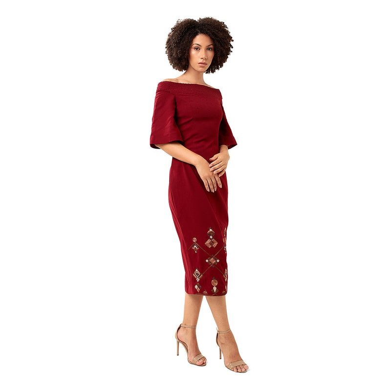 MODO CALDO Maroon Cutting Edge Dress