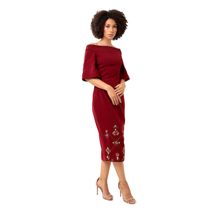 MODO CALDO Maroon Cutting Edge Dress