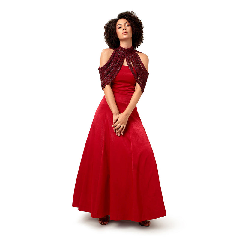 MODO CALDO Red Ruby Runic Gown with Cape