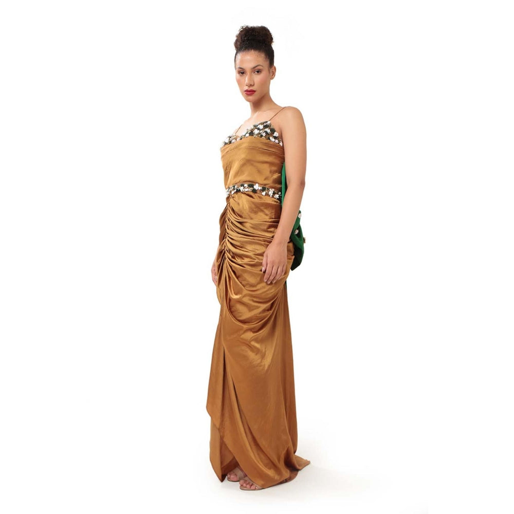 MODO CALDO Womens Gold Gown with Bow