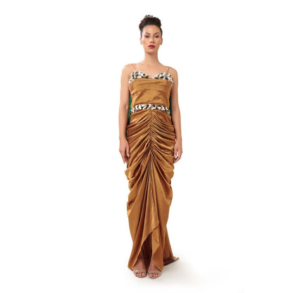 MODO CALDO Womens Gold Gown with Bow