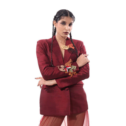 MODO CALDO Womens Embroidered Red Co-Ord Set