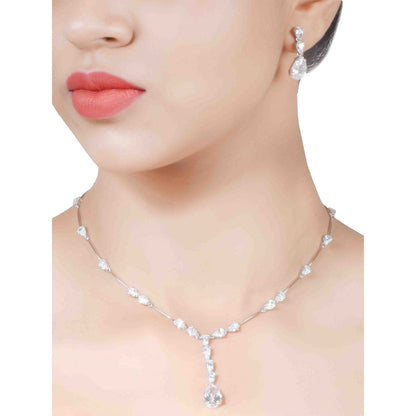 Mon Tresor Pear Segmented Necklace with Pair of Earrings - White