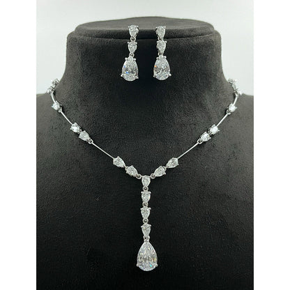 Mon Tresor Pear Segmented Necklace with Pair of Earrings - White