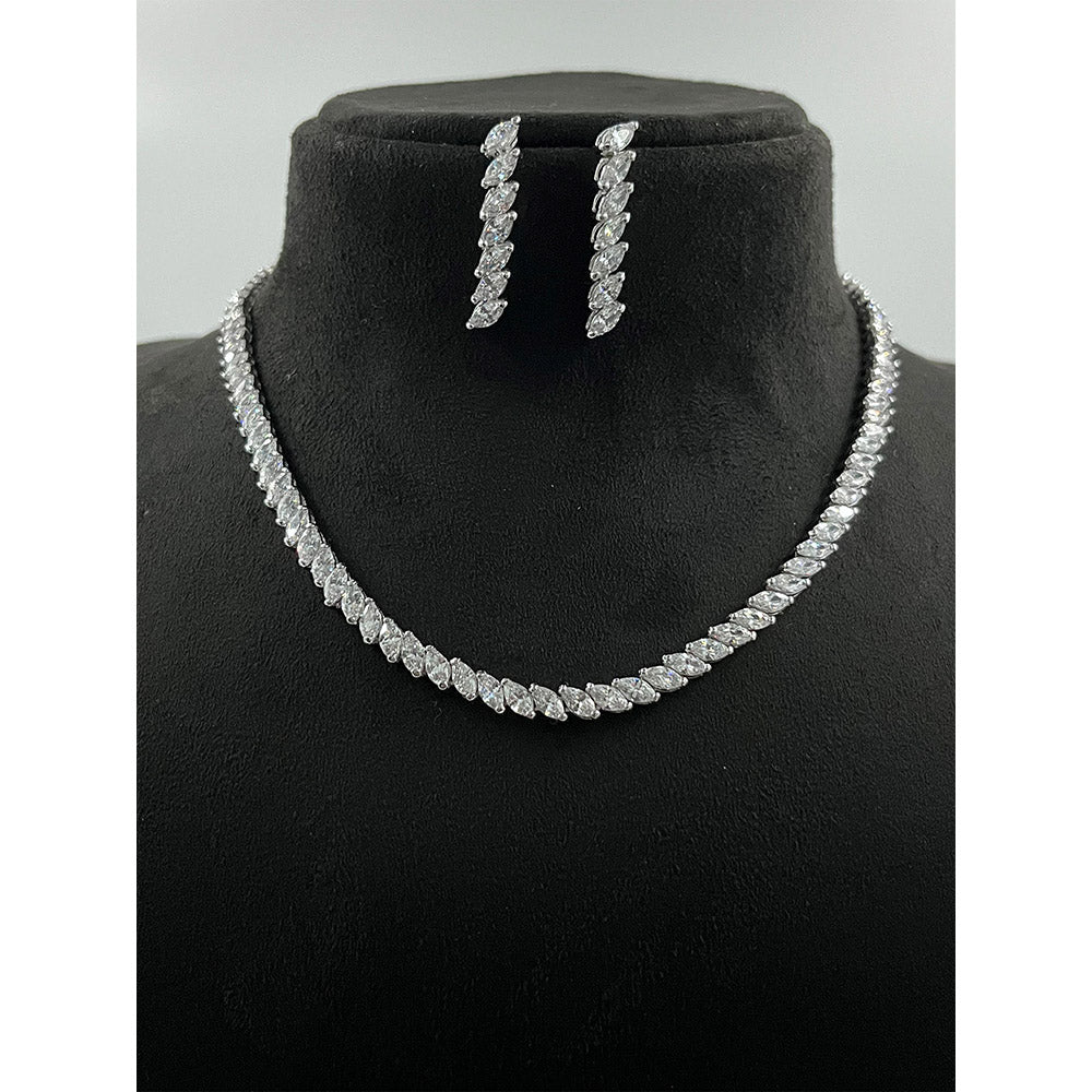 Mon Tresor Marquis Diamond Necklace with Pair of Earrings - White