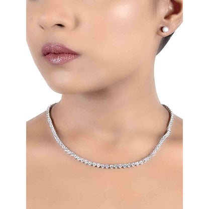 Mon Tresor Small Round Diamond Full Graded Solitaire Necklace with Pair of Earrings - White