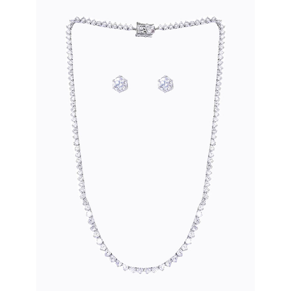 Mon Tresor Small Round Diamond Full Graded Solitaire Necklace with Pair of Earrings - White