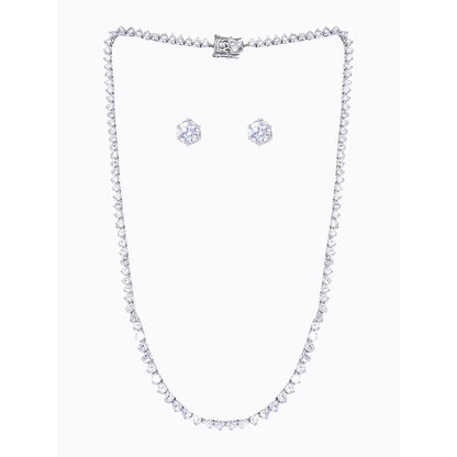 Mon Tresor Small Round Diamond Full Graded Solitaire Necklace with Pair of Earrings - White