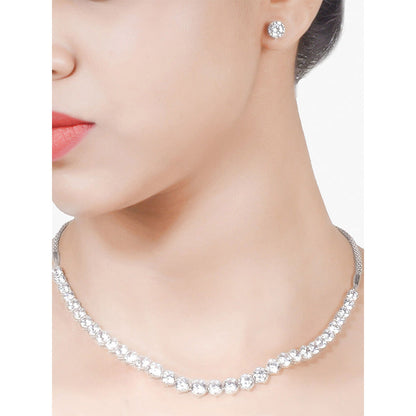 Mon Tresor Half Solitaire Necklace with Pair of Earrings With Earrings - White