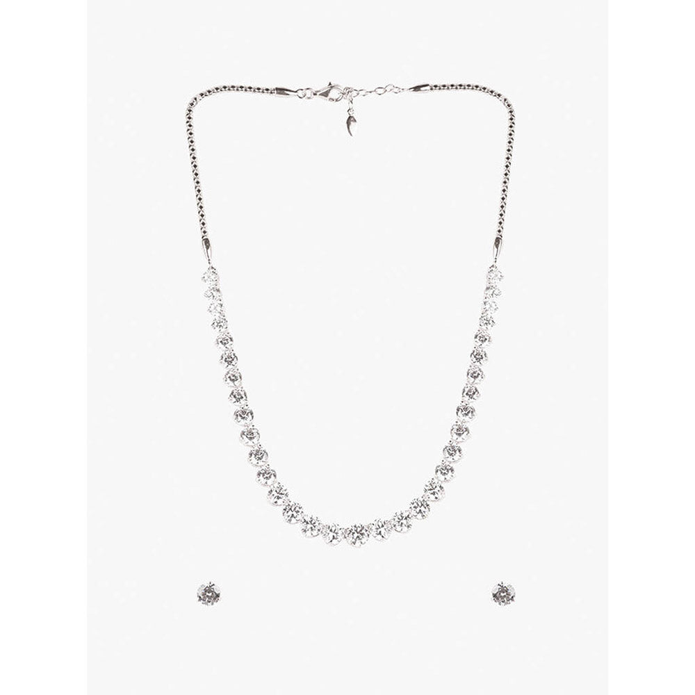 Mon Tresor Half Solitaire Necklace with Pair of Earrings With Earrings - White