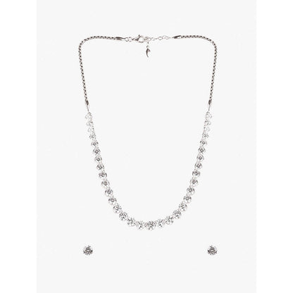Mon Tresor Half Solitaire Necklace with Pair of Earrings With Earrings - White