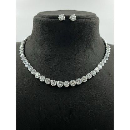 Mon Tresor Half Solitaire Necklace with Pair of Earrings With Earrings - White