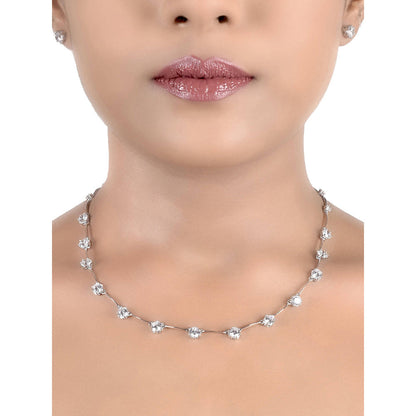 Mon Tresor Equal Solitaire Apart Necklace with Pair Of Earrings - White