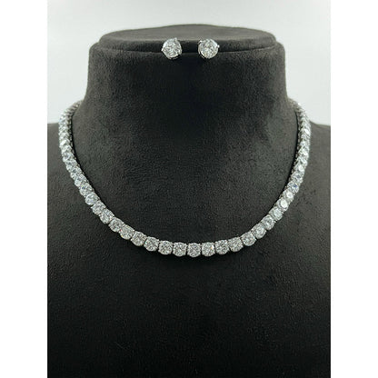 Mon Tresor Full Equal Solitaire Necklace with Pair of Earrings - White