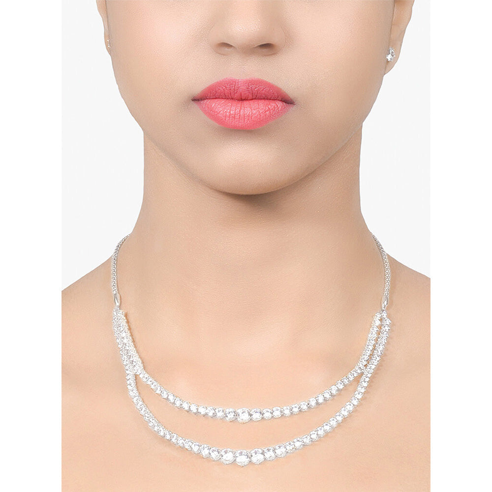 Mon Tresor Two Row Solitaire Necklace with Pair of Earrings - White