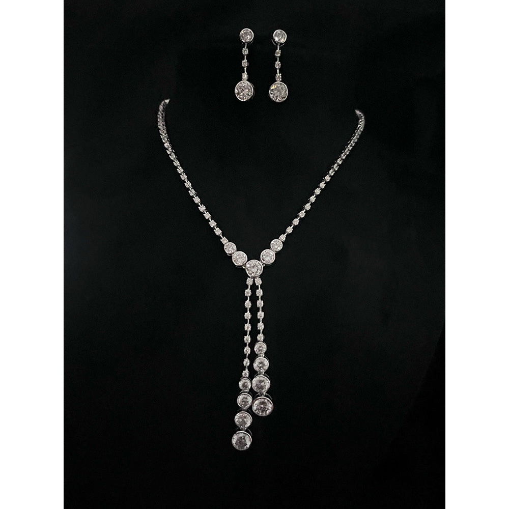 Mon Tresor Bezelting Drop Necklace with Pair of Earrings - White