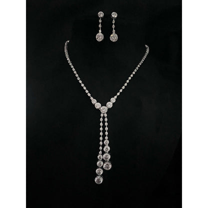 Mon Tresor Bezelting Drop Necklace with Pair of Earrings - White