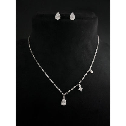 Mon Tresor Whispering Charms Silver Pendant Necklace with Pair Of Earrings - White