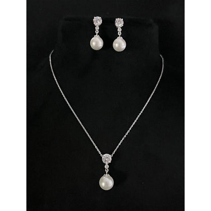 Mon Tresor Pendant -1 Carat Round Solitaire Necklace with Pair Of Earrings - White