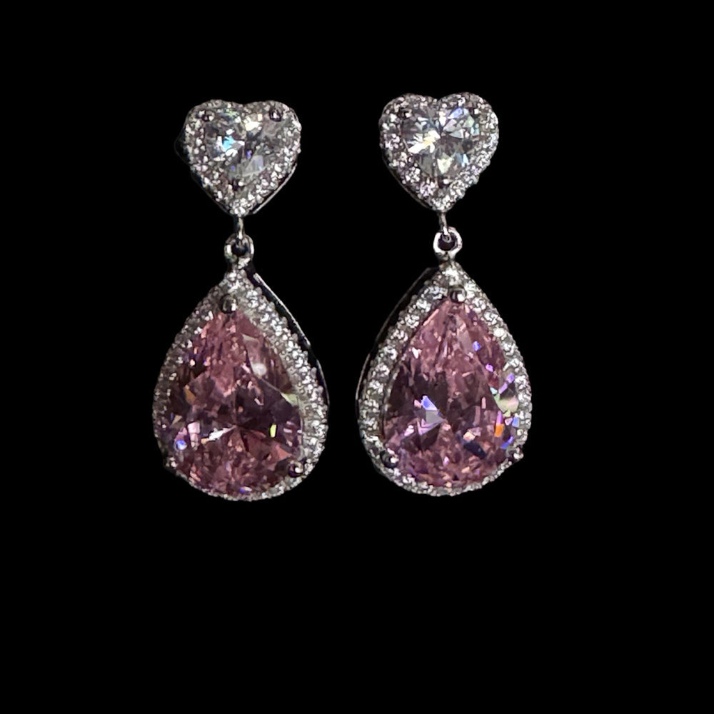 Mon Tresor Heart Solitaire With Pink Pear Drop Earrings