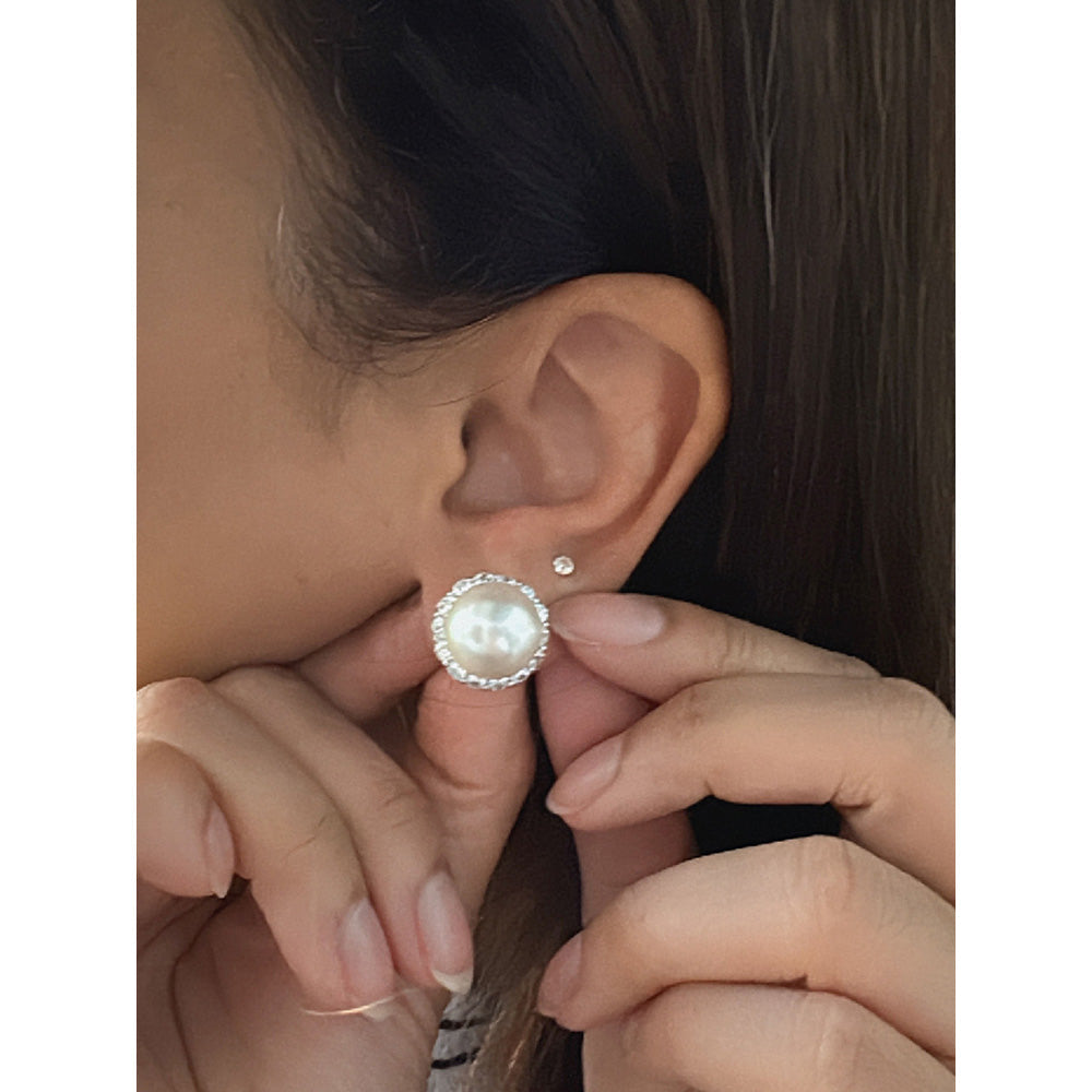 Mon Tresor White Pearl With Dia Halo Stud Earrings