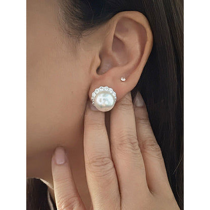 Mon Tresor White Pearl With Dia Halo Stud Earrings