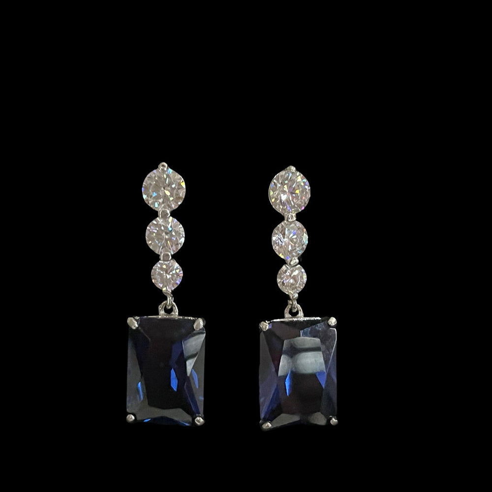 Mon Tresor Graded Dia Line With Rectangle Blue Drop Earrings - Navy Blue