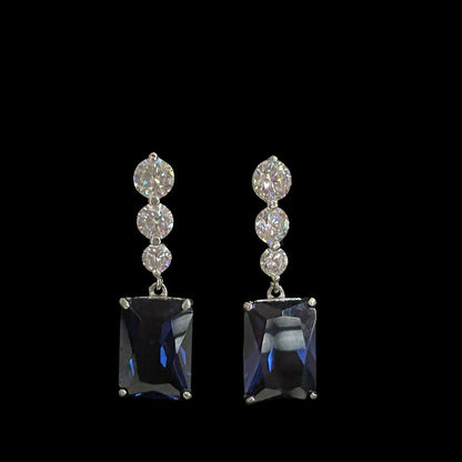 Mon Tresor Graded Dia Line With Rectangle Blue Drop Earrings - Navy Blue