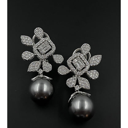 Mon Tresor Fused Floral Cluster With Grey Pearl Drop Earrings