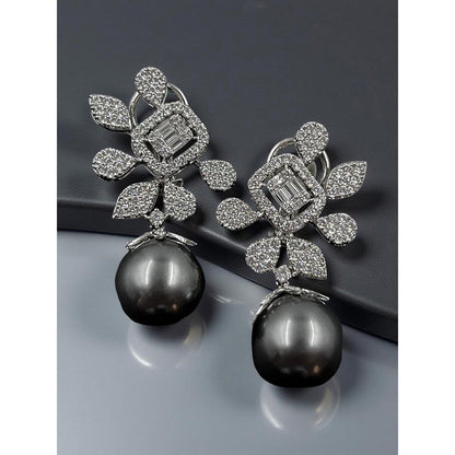 Mon Tresor Fused Floral Cluster With Grey Pearl Drop Earrings