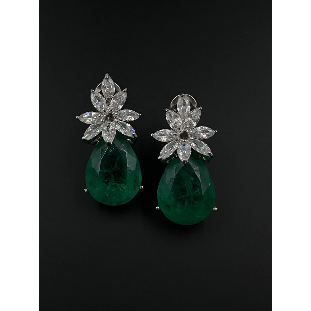 Mon Tresor Marquis Flower Cluster Top With Green Drop Earrings