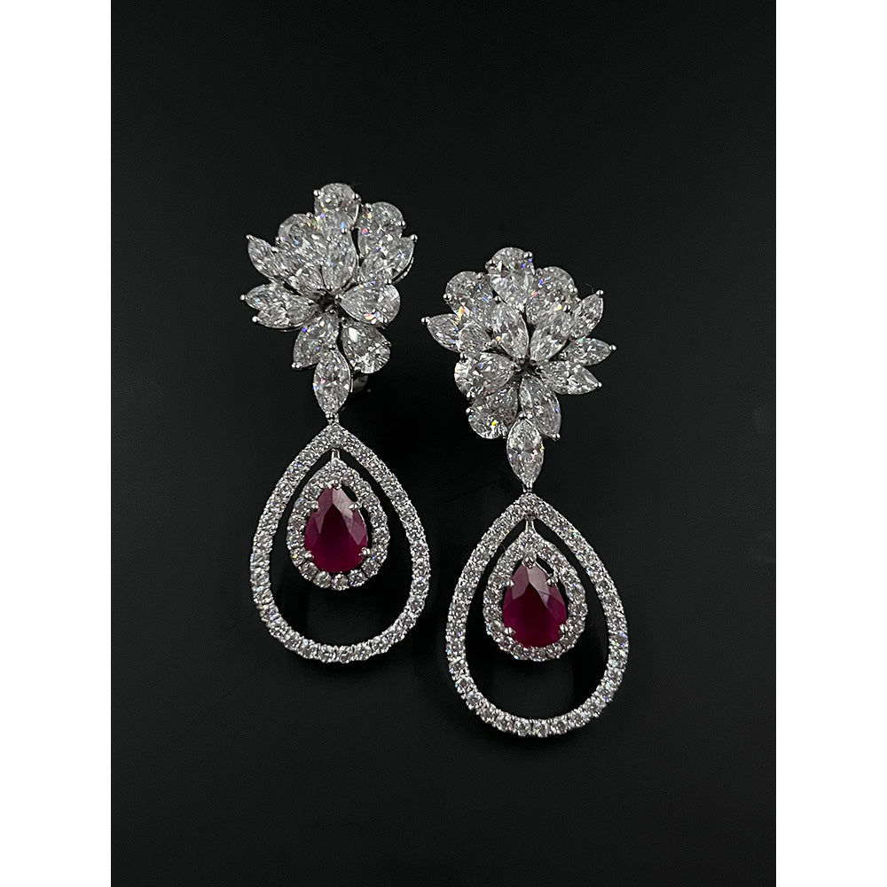 Mon Tresor Cluster Top With Ruby Drop Earrings And Double Halo - Red