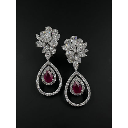 Mon Tresor Cluster Top With Ruby Drop Earrings And Double Halo - Red