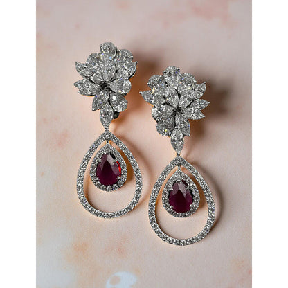 Mon Tresor Cluster Top With Ruby Drop Earrings And Double Halo - Red