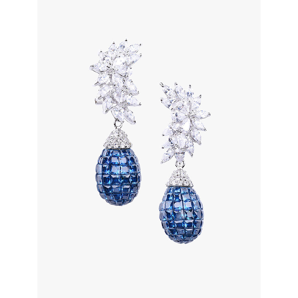 Mon Tresor Crescent Marquis Cluster Top Blue Sapphire Drop Earrings In Invisible Setting